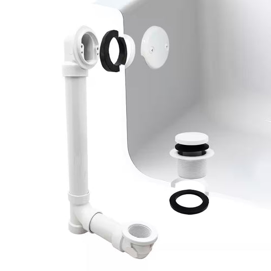 1-1/2 In. Schedule 40 PVC Tip-Toe Drain Bath Waste and Overflow with 2-Hole Faceplate in Powder Coat White